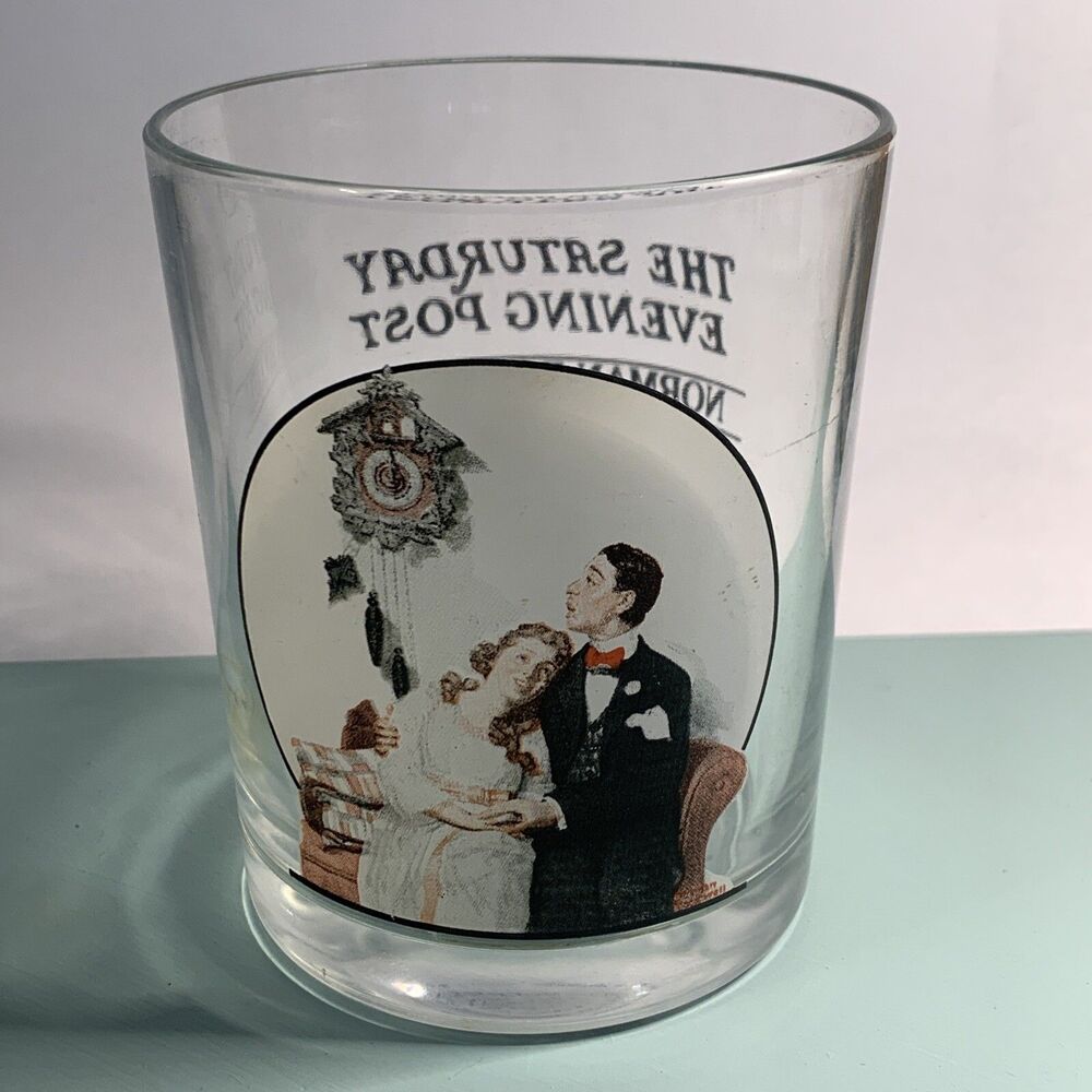 Norman Rockwell The Saturday Evening Post Vintage Bar Glass -Courting @ Midnight
